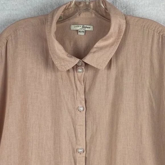 ZACHS Girlfriend Blouse Womens XL‎ Linen Blend Peach Dot Button Down Top - Picture 4 of 10